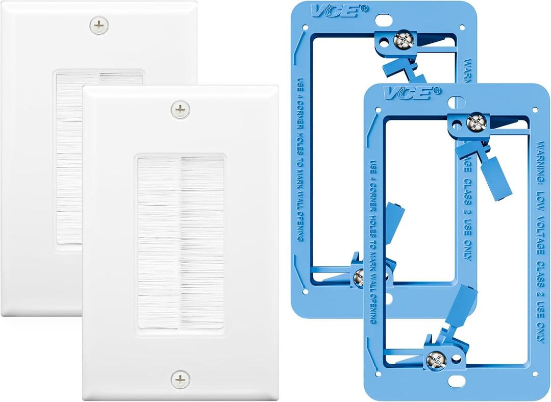 VCE Brush Wall Plate with Low Voltage Box, Decorator Wall Cover with Low Voltage Mounting Bracket for Wall-Mount TV, 2-Pack (Blue)