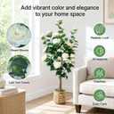 45" H Artificial Camellia Tree 2 Pack - Woven Planter with 28 Flowers,Faux Plant for Office Decor & Indoor Outdoor Home Wedding Decor(White)