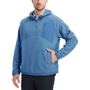 M MAELREG Hoodies for Men Quarter Zip Hooded Pullover Heavyweight Warm Microfleece Golf Polar Fleece Sweatshirt for Men (Blue, M)
