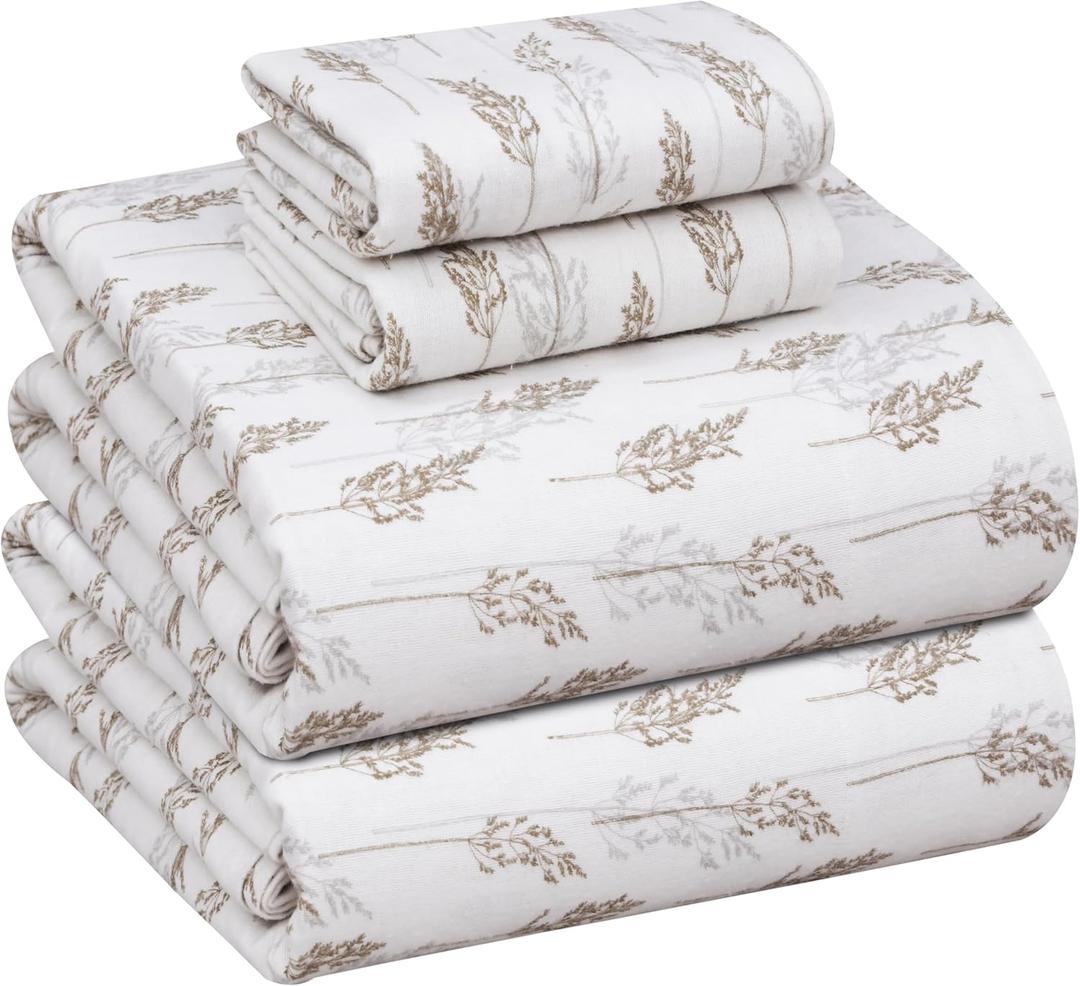 RUVANTI Flannel Sheets Full Size - 100% Cotton Double Brushed Bed Sheets Set, Deep Pockets 16 Inches, All Seasons Breathable & Extra Soft Full Sheets, Warm & Cozy, 4 Piece, Dried Straw