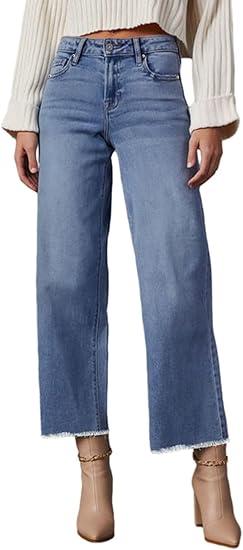 Wide Leg Jeans for Women High Waisted Stretchy Cropped Denime Pants Straight Leg Flare Baggy Jeans (Medium,Dark Blue
)