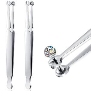 Lothee 2 Pcs Piercing Clamps Pliers Piercing Ball Grabber Tool Stainless Steel Forceps Barbell Changing Jewelry Clamp Tweezers for Tongue Rings Labret Earrings