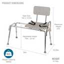 DMI Tub Transfer Bench and Shower Chair with Non Slip Aluminum Body, FSA Eligible, Adjustable Seat Height and Cut Out Access, Holds Weight up to 400 Lbs, Bath and Shower Safety, Transfer Bench (1 Count (Pack of 1))