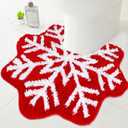 Christmas U Shaped Toilet Mat Bath Rug Absorbent Red White Snowflake Bathroom Mat for Xmas Winter Toilet Base Bathroom Floor, 19.7 x 23.6 Inch