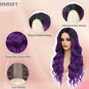 HMHIFI Long Ombre Purple Wig for Women 26Inch Mixed Dark Purple Wavy Curly Hair Wigs Synthetic Hair Replacement Wig Heat Resistant Hair Wig for Daily Party Use(26'' Dark Purple)