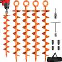 Phopich Ground Anchor Screw in, 4 Pack Spiral Trampoline Anchors with Nut and Tool Swing Set Anchors Tent Stakes High Wind Heavy Duty for Sheds, Carports, Mobile Home Orange