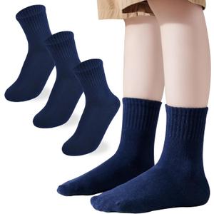 Boys Girls Crew Socks Seamless Ankle Socks Kids Cotton Athletic Sock Youth School Uniform Sock 3/5 Pairs (S)