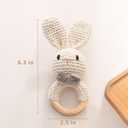 Wooden Baby Rattle, Handcrafted Crochet Bunny Rattles with Wooden Teething Ring, Beige Rabbit Newborn Toy Stuffed Animal Organic Rattle Baby Announcement Ideas Props