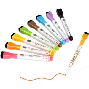 Magnetic Dry Erase Markers, 8 Colors Fine Tip White Board Markers with Eraser, Low Odor Thin Dry Erase Markers for Teacher Classroom Work on Board, Calender & Refrigerator