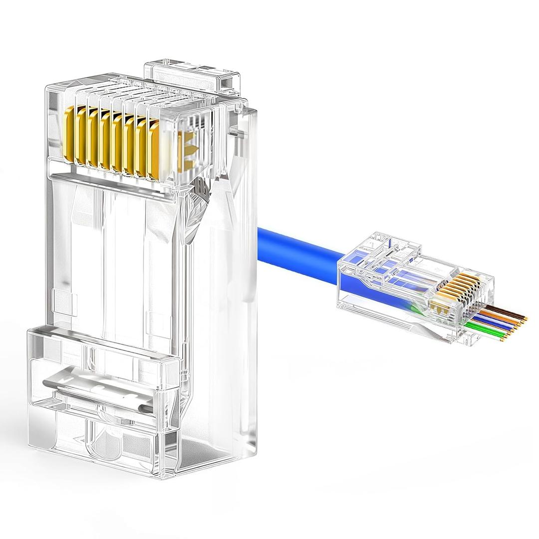 200 Pack Cat6 RJ45 Pass Through Connector, RJ45 Connectors Cat6 Pass Through Connectors (Modular Plugs/Network Connector) for Solid or Stranded UTP Cable