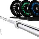 Olympic 2" Bumper Plates Set Including 160LB Weight Plates Set & 7FT Olympic Barbell Bar(205 Pounds Total), Multiple Packages