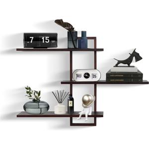 PHOENANCEE 3 Tier Wall Shelves, Decorative Floating Shelf for Wall ,Plants Photo Shelf Storage Display Shelving Wood for Living Room Bedroom Kitchen Home Office Decor,Modern,Large,22 Inch(Walnut