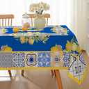 Honellaty Summer Tablecloth Rectangle, Spill-Proof Lemon Table Cloth Wrinkle Free Stain Resistant Table Cover for Dining, Kitchen, Daily Use, 60x84 Inch (Blue)