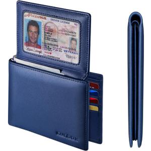 RUNBOX Leather Wallet for Men, Genuine Leather Mens Wallet Bifold Rfid Blocking with 12 Cards and 5 ID Windows, Minimalist Wallet for Men with Gift Box