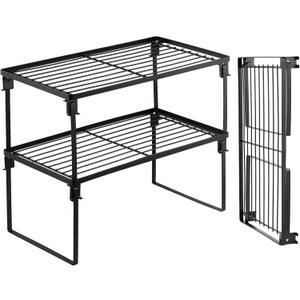 Tomorotec [2 Pack] Stackable Kitchen Storage Shelf Rack, Foldable Spice Rack Cabinet Organization Storage Shelves, Kitchen Shelves, Kitchen Counter & Cabinet Shelf Organizer,