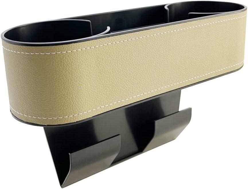 Car Cup Holder Expander Organizer,Multifunctional Cup Drink Holders with PU Leather Cover,Side Insert Center Console Seat Gap Filler Storage Box for Mug Bottle CellPhones Keys Coffee Coasters Cards