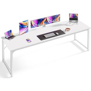 Huuger Computer Desk, 80 Inch Office Desk, Gaming Desk with Storage, Writing Desk Work Desk for Home Office, Study, Long Simple Desk, Large Legroom, Metal Frame, White