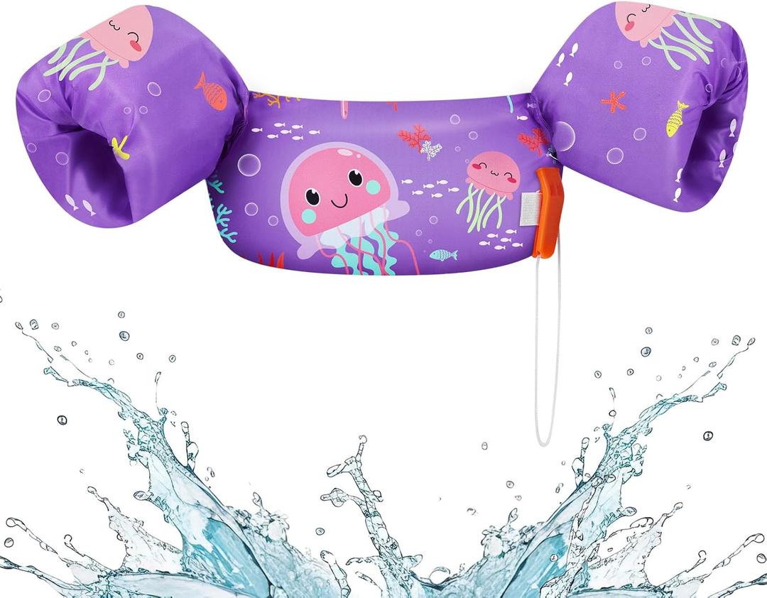 HeySplash Swim Vest for Kids, Toddler Pool Floaties Fit 20-50/70 Lbs, Children Swimming Vest with Adjustable Strap, Swim Jacket Water Wing Arm Float, Puddle Sea Beach Boat Jumper Boy Girl Baby (I Purple Jellyfish)
