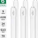 Type B F17T8/CW LED Replacement Bulbs, 24 Inch, 9 Watt, 4100K Cool White, T8 2FT LED Replacement Fluorescent, Double-End Powered, G13, 6 Pack