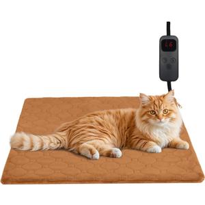Pet Heating Pad for Cats & Dogs Indoor Outdoor, Warming Cat Heating Pad with Chew Resistant Cord, Adjustable Temperature & Time, Heated Cat Bed Mat Waterproof for Cats Small Dogs, 17.7''  17.7'' (Coffee)