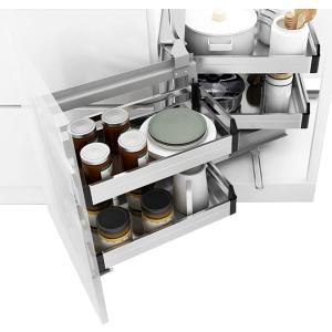 HFWYJF Blind Corner Cabinet Pull Out Organizer 15 Inch Opening,Magic Corner Base Cabinet Pull Out Left,Hidden Corner Cabinet Slide Out Shelves,2 Tier 4 Shelf Chrome Blind Corner Soft Close (Pull out to the left)