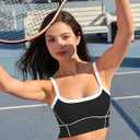 Workout Crop Tank Tops for Women - Scoop Neck Longline U Back Sports Bra Padded Yoga Camisole with Built in Pads (Black, S)