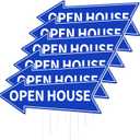 6PCS Open House Signs with Stakes Double Sided Blue Open House Directional Arrow Signs for Real Estate 16 x 5'' Corrugated Plastic Waterproof Yard Sign for Property Sale Transaction Event Arrows Sign