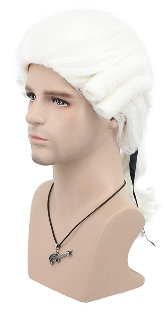 VGbeaty Man Colonial Judge Long Curly White Wig Halloween Costume Cosplay Wig