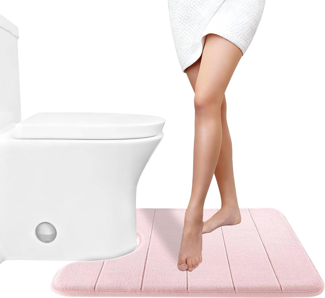 Yimobra Memory Foam Toilet Bath Mat U-Shaped, 24 X 20 Inches, Soft and Comfortable, Super Water Absorption, Non-Slip, Machine Wash and Easier to Dry for Bathroom Commode Contour Rug, Soft Pink