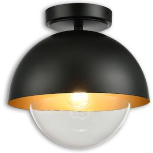 Graphite Black Semi Flush Mount Light, 9.8"x9.5" Modern Dome Ceiling Fixture with Clear Inner Glass Globe, E26 Socket for Bedroom, Hallway, Entryway Graphite Black