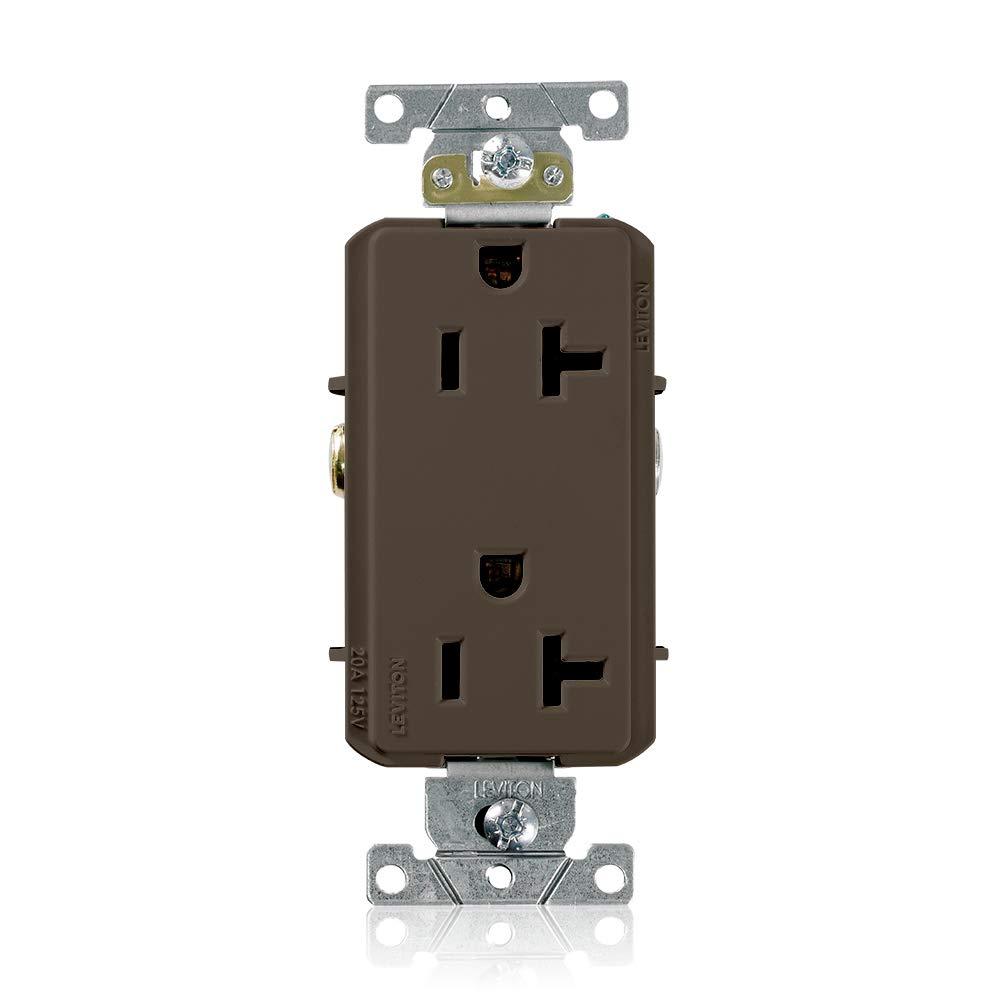 Leviton 20-Amp, 125-Volt, Decora Plus Duplex Receptacle, Straight Blade, Commercial Grade, Self Grounding, 16342, Brown