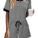 KISSMODA Womens 2 Piece Lounge Outfits Crew Neck Cap Sleeve Stripe M (M)