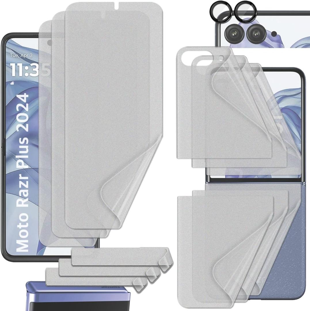 [3SET 13PCS] [12 Matte TPU film Screen protector][1 3D carving Lens protector] Motorola Moto Razr Plus 2024 with Hinge Protector [Anti-Glare 3 set] Scratch Resistant Case Friendly