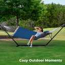 SUPERJARE Hammock with Stand, 2 Person Quilted Outdoor Hammock, Detachable Pillow & Bamboo Spreaders, Portable Hammock with Carrying Bag, Heavy Duty Stand, Perfect for Outside, Patio, Navy Blue, 55.1"W × 74.8''D × 43.3''H