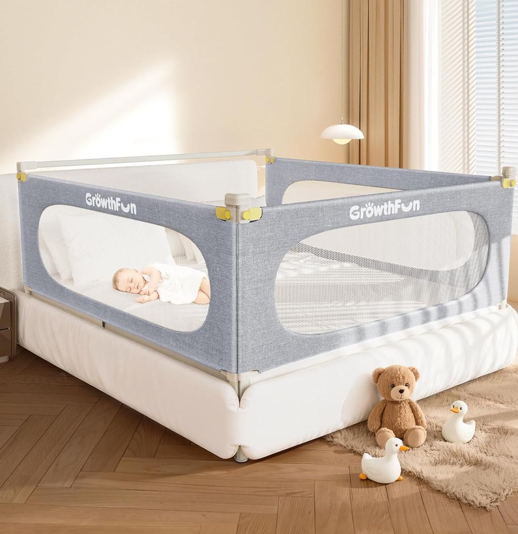 3-Piece King Size Bed Rail for Toddlers, Baby Bed Rail Guard with Height Adjustable Toddlers Bed Rail, Kids Safety Bed Rail for King Size Bed (78.7"x78.7"x74.8" - Grey)