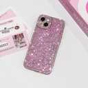 NITITOP Compatible with iPhone 15 Case Glitter Sparkly Sequin Design for Girls Women Luxury Bling Crystal Diamond Frame Full Camera Protection Shockproof Protective Phone Cover - Pink