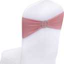 Peomeise 50pcs Dusty Pink Spandex Chair Sashes with Buckle Slider for Wedding, Party Decoration