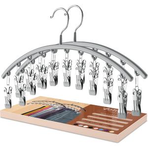 Volnamal Legging Organizer for Closet, Metal Yoga Pants Hanger w/Rubber Coated 2 Pack w/10 Clips Hold 20 Leggings, Hangers Space Saving Hanging Closet Organizer for Closet Organizers and Storage-Grey