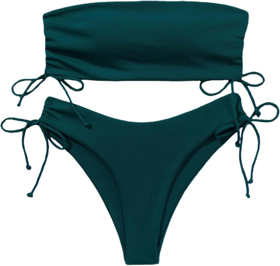 Bandeau Bikini Set Swim Suits for Women 2024 Strapless Bathing Suits 2 Piece Size M