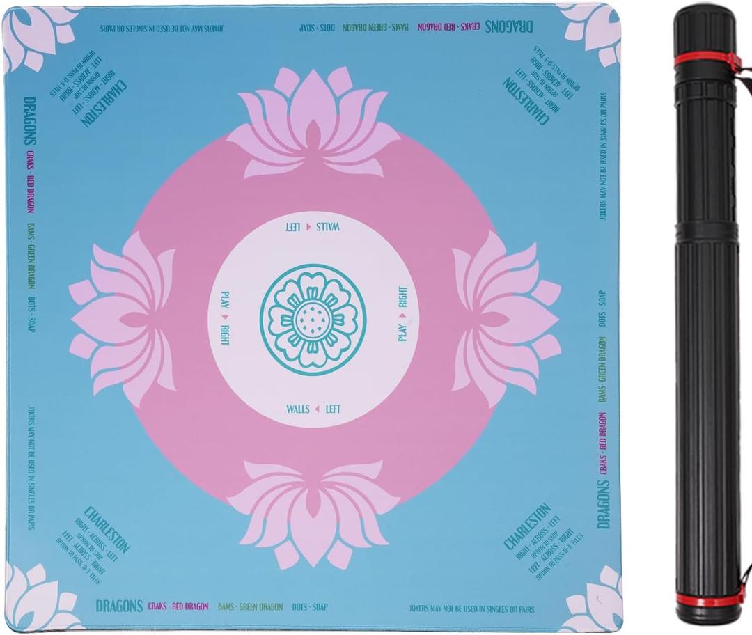 Pink Mahjong Mat 31.5 x 31.5 for Table, Waterproof Fabric Surface with Non-Slip Rubber Base, Double Packaged Tube & Bag