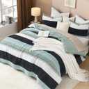 Litanika Fluffy Fleece Full Comforter Set, 3 Pcs Sage Green Stripe Bed Set
