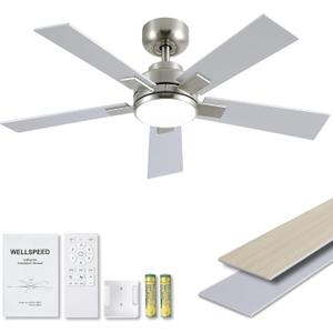 Modern Ceiling Fans with Lights - 42 inch Brushed Nickel Ceiling Fan with Light and Remote, Reversible DC Motor, 6-Speed Quiet 3CCT LED Dimmable for Bedroom, Indoor and Outdoor, Patios, ETL Listed
