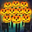 Retisee 10 Pcs Halloween Pumpkin Solar Pathway Lights Pumpkin Stake Waterproof Jack O Lantern Pumpkins for Home Garden Yard Porch Halloween Outdoor Decorations