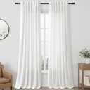 Off White Back Tab Linen Curtains for Living Room 2 Panel Light Filtering Semi Sheer Linen Drape Neutral Country Rustic Farmhouse Boho Curtain 52W x 108L (52"W x 108"L (Pack of 2))