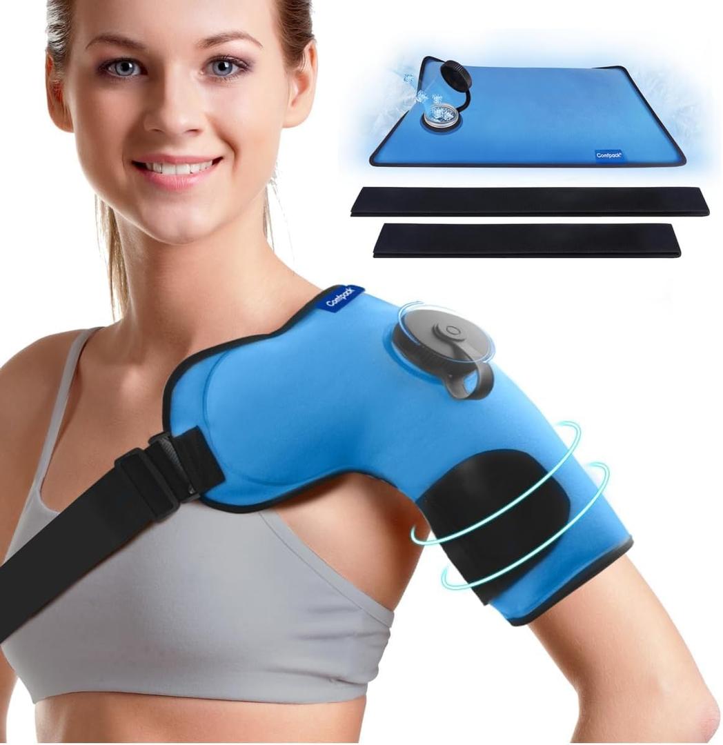 Refillable Ice Bag Wrap for Shoulder Pain Relief, Travel Ice Water Bag Physical Cold Therapy with Straps for Full Back, Pain Relief for Injuries, Muscle Pain, Swelling, Bruises