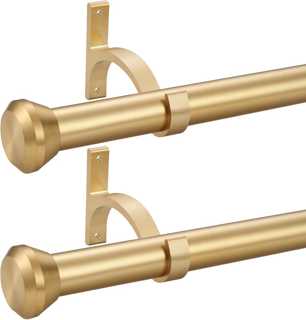 2 Pack Telescoping Curtain Rods,1Inch Diameter Drapery Rods 48-84Inch Length Adjustable Rod with Brackets Window Treatment-Warm Gold