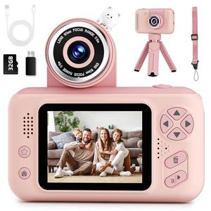 Makolle Kids Camera Toys for Girls 3-12 Year Old,Toddler HD Digital Video Camcorder Camera with Tripod,Children Chritmas Birthday Gift with 32GB SD Card-Pink