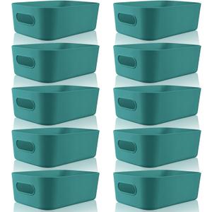 Zopeal Plastic Storage Bins 10 Pcs Green Pantry Organizer Bins Small Baskets Storage Containers for Home Kitchen (8 x 5.7 x 3 Inch)