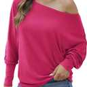 Aifer Women's Off The Shoulder Tops Sexy Long Sleeve Shirts Oversized Fashion Casual Batwing Sweaters Pullover Tunic Tops (Medium, Hot Pink)