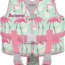 Toddler Swim Vest Floaties Jackets for Kids Pool Float Training to Swim or Fishing 33-60 lbs Boys Girls Vest (Flamingo, Large)